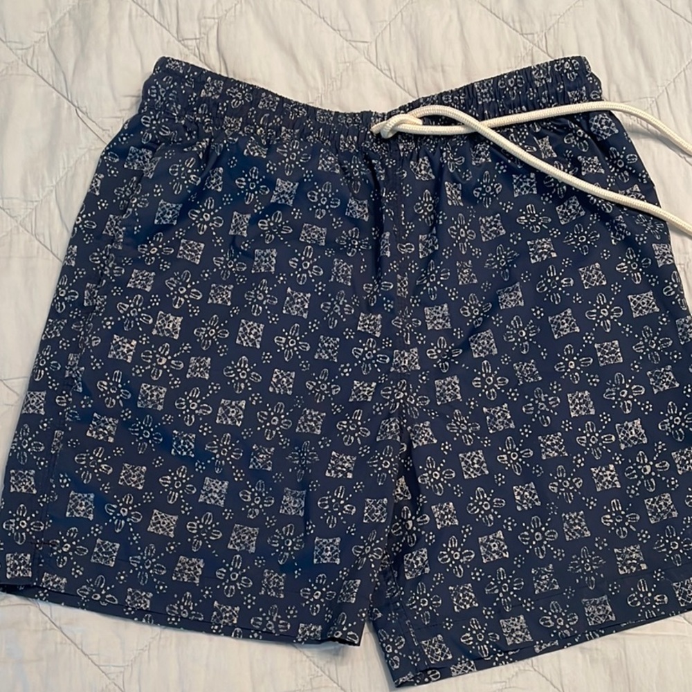 Brooks Brothers Blue and White Swim Trunks Classic Preppy Design